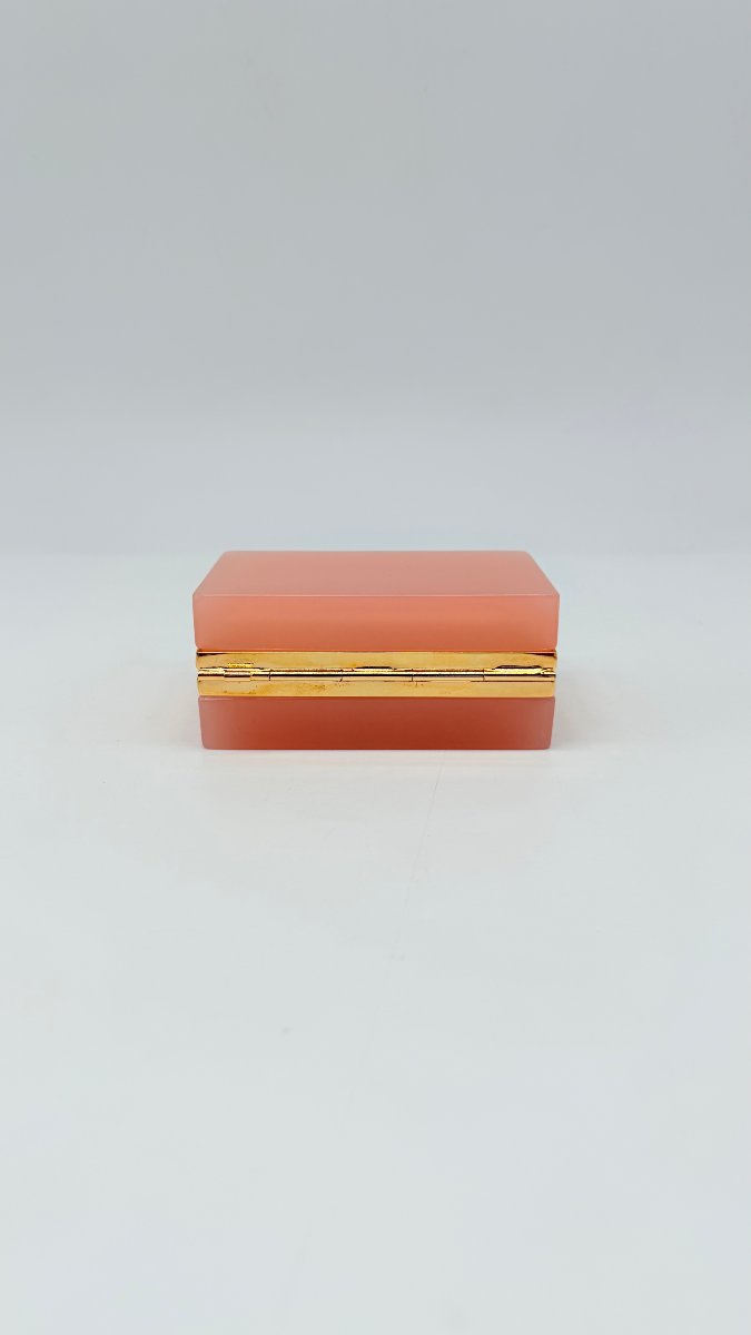 Coral Opaline Covered Box With Gilt Bronze Mount, Napoleon III -photo-3