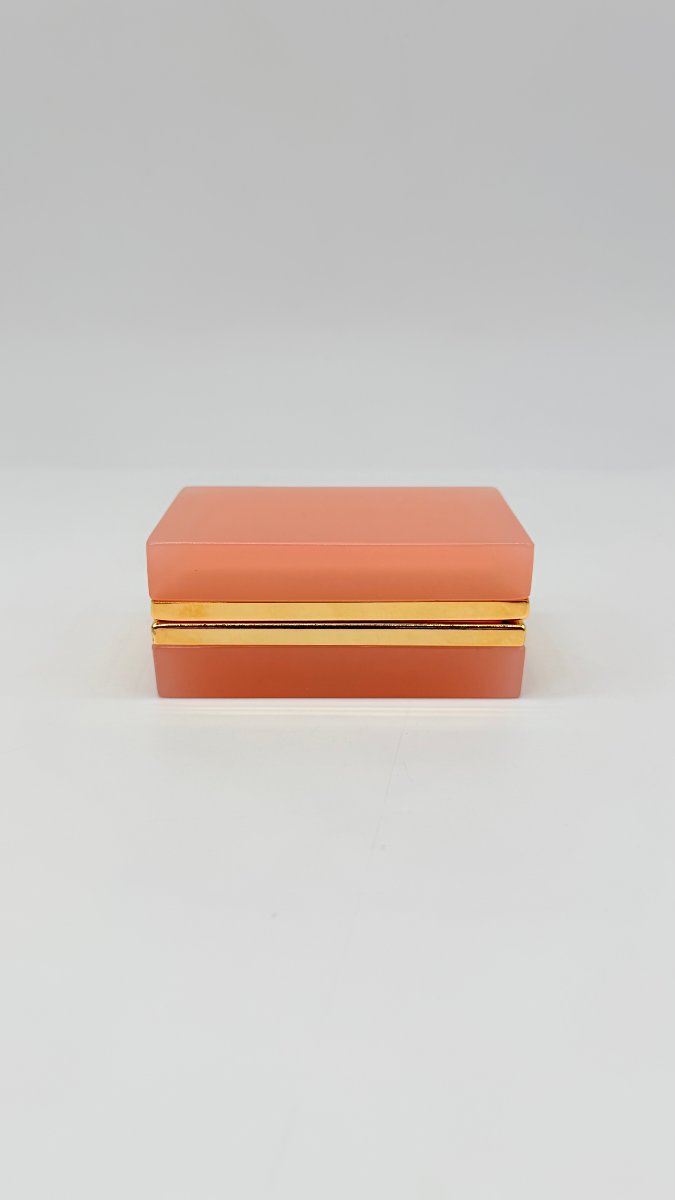 Coral Opaline Covered Box With Gilt Bronze Mount, Napoleon III -photo-3