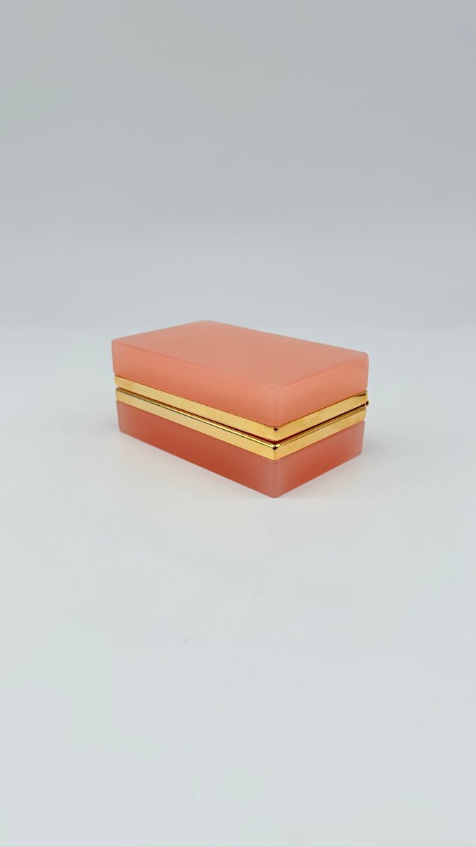 Coral Opaline Covered Box With Gilt Bronze Mount, Napoleon III -photo-4