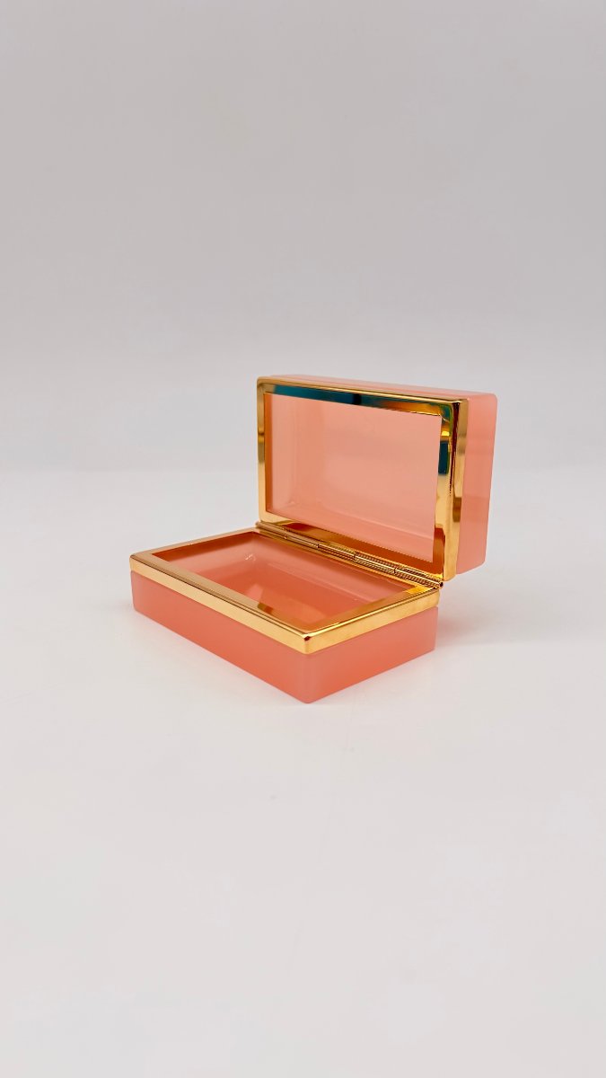 Coral Opaline Covered Box With Gilt Bronze Mount, Napoleon III 