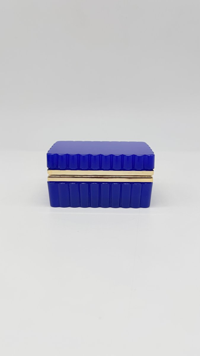  Cobalt Blue Opaline Covered Box With Guilloché Gilt Bronze Mount, Napoleon III -photo-3