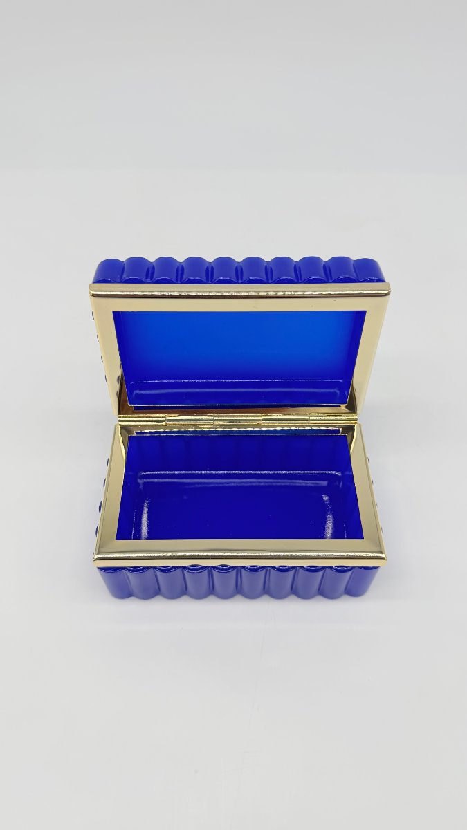  Cobalt Blue Opaline Covered Box With Guilloché Gilt Bronze Mount, Napoleon III -photo-3