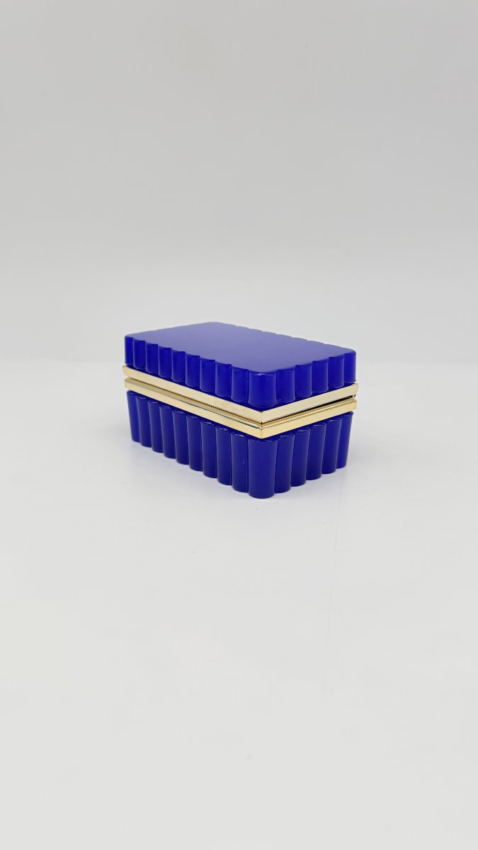  Cobalt Blue Opaline Covered Box With Guilloché Gilt Bronze Mount, Napoleon III 