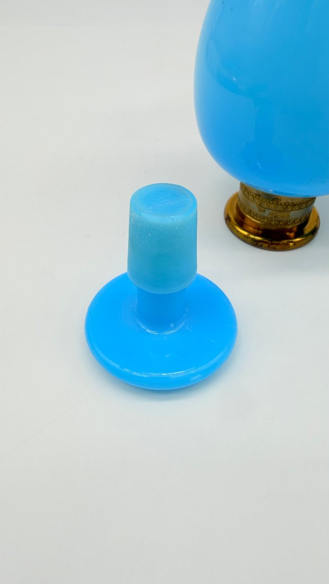Pair Of Azure Blue Opaline Perfume Flasks With Gilt Bronze Mounts, Charles X Period  -photo-3
