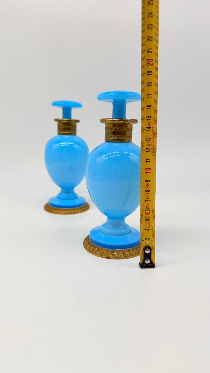 Pair Of Azure Blue Opaline Perfume Flasks With Gilt Bronze Mounts, Charles X Period  -photo-5