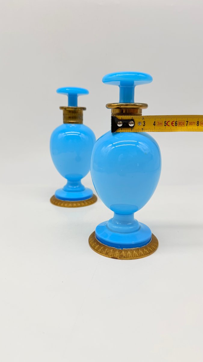 Pair Of Azure Blue Opaline Perfume Flasks With Gilt Bronze Mounts, Charles X Period  -photo-7