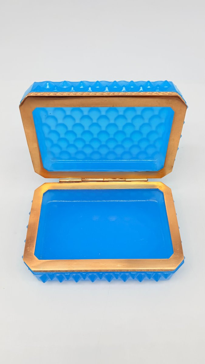  Azure Blue Opaline Covered Box With Guilloché Gilt Bronze Mount, Napoleon III -photo-4