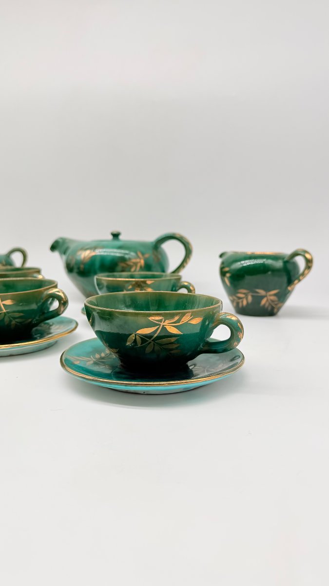 SALORO PERUGIA, service à thé ou café en céramique émaillée et dorée, vers 1950 -photo-3