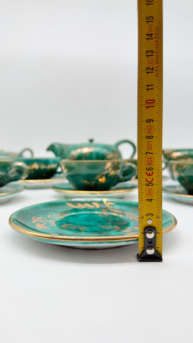 SALORO PERUGIA, service à thé ou café en céramique émaillée et dorée, vers 1950 -photo-4