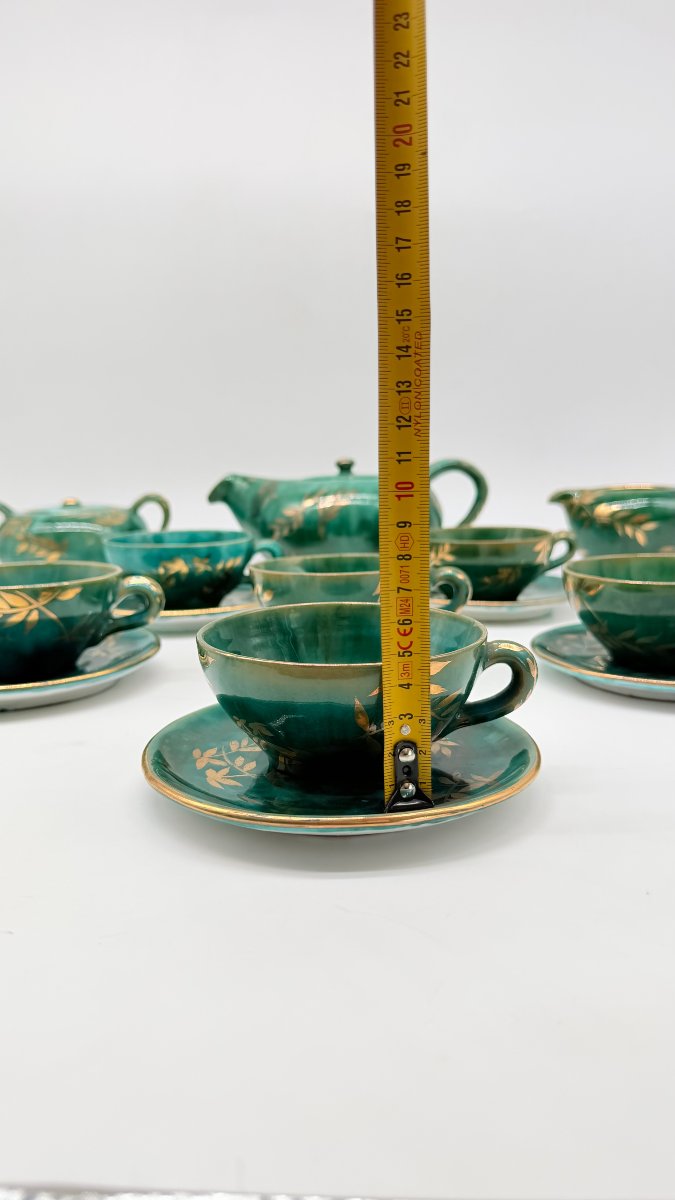 SALORO PERUGIA, service à thé ou café en céramique émaillée et dorée, vers 1950 -photo-8