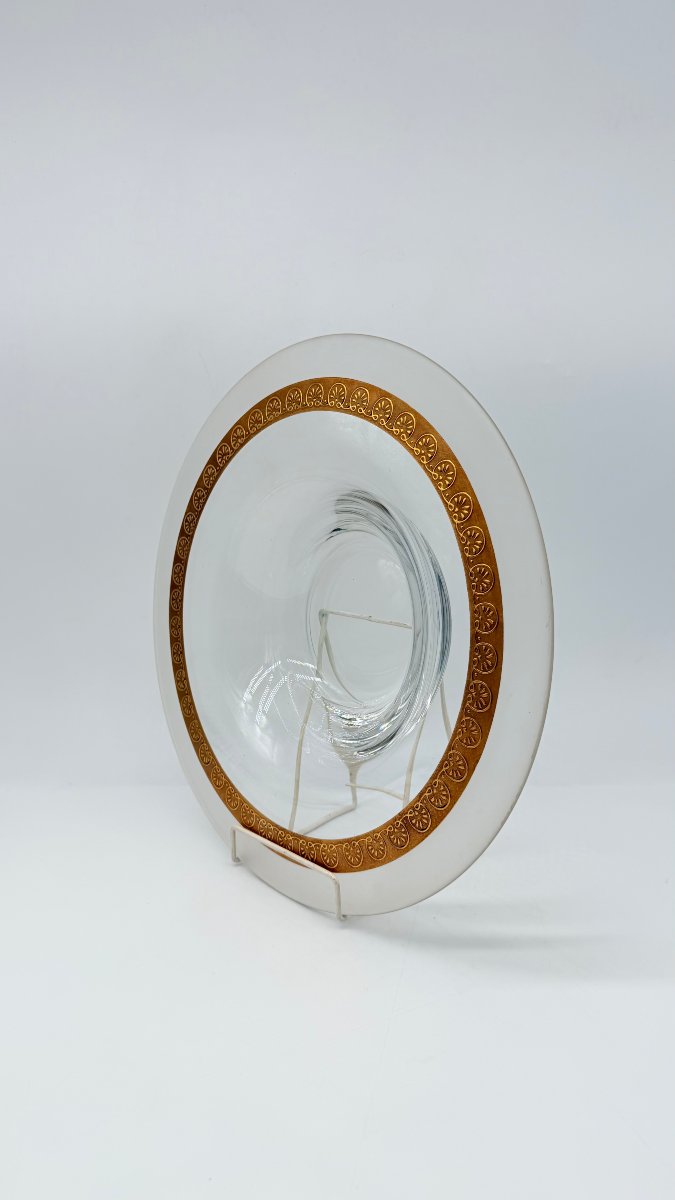 Baccarat, Art Deco Molded Crystal Centerpiece With Fine Gold Decoration-photo-3