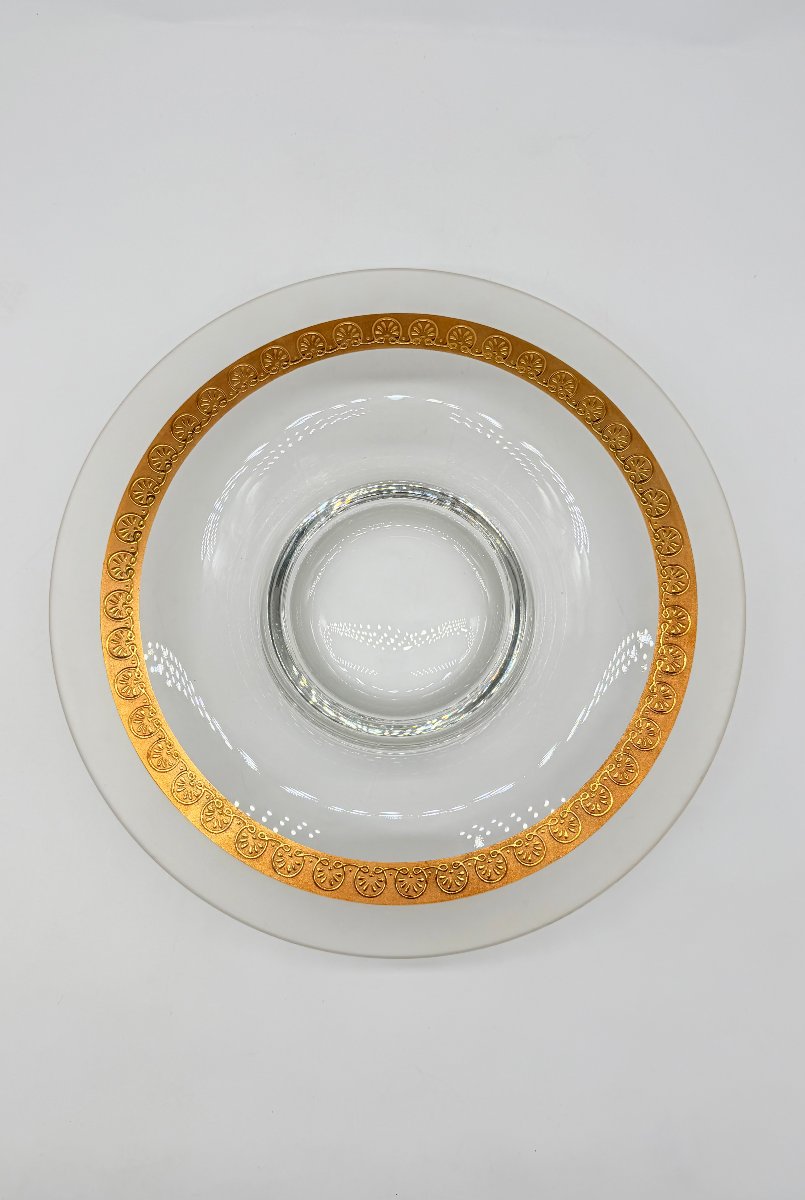 Baccarat, Art Deco Molded Crystal Centerpiece With Fine Gold Decoration-photo-2