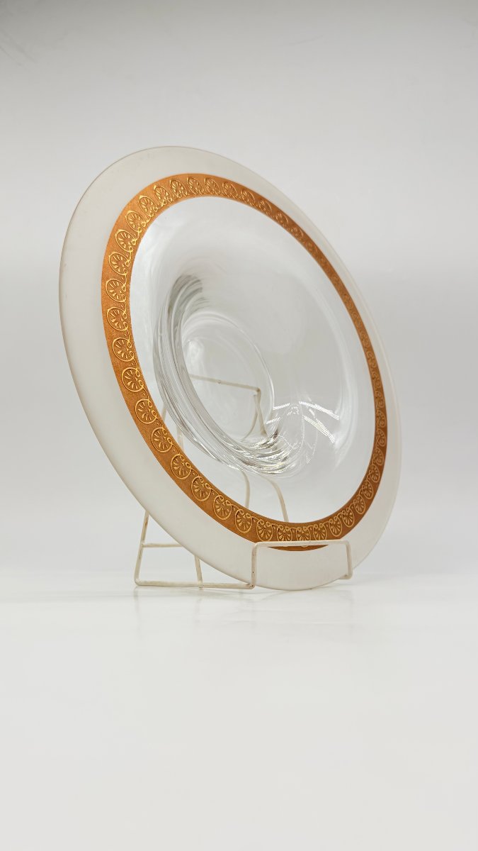 Baccarat, Art Deco Molded Crystal Centerpiece With Fine Gold Decoration-photo-4