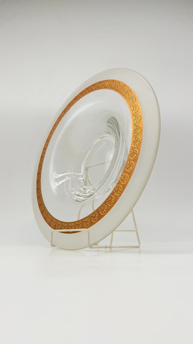 Baccarat, Art Deco Molded Crystal Centerpiece With Fine Gold Decoration-photo-5