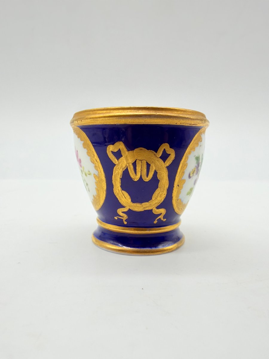 Sèvres, After, Blue Ground Porcelain Cup With Floral Decoration, Louis XV Style -photo-2