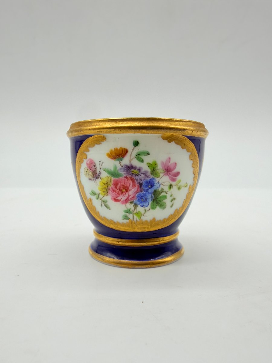 Sèvres, After, Blue Ground Porcelain Cup With Floral Decoration, Louis XV Style 
