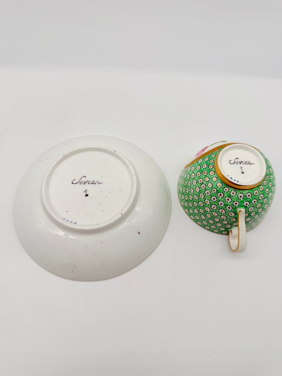 Sèvres, After, Litron Cup And Saucer In Green Ground Porcelain, Louis XVI Style -photo-3