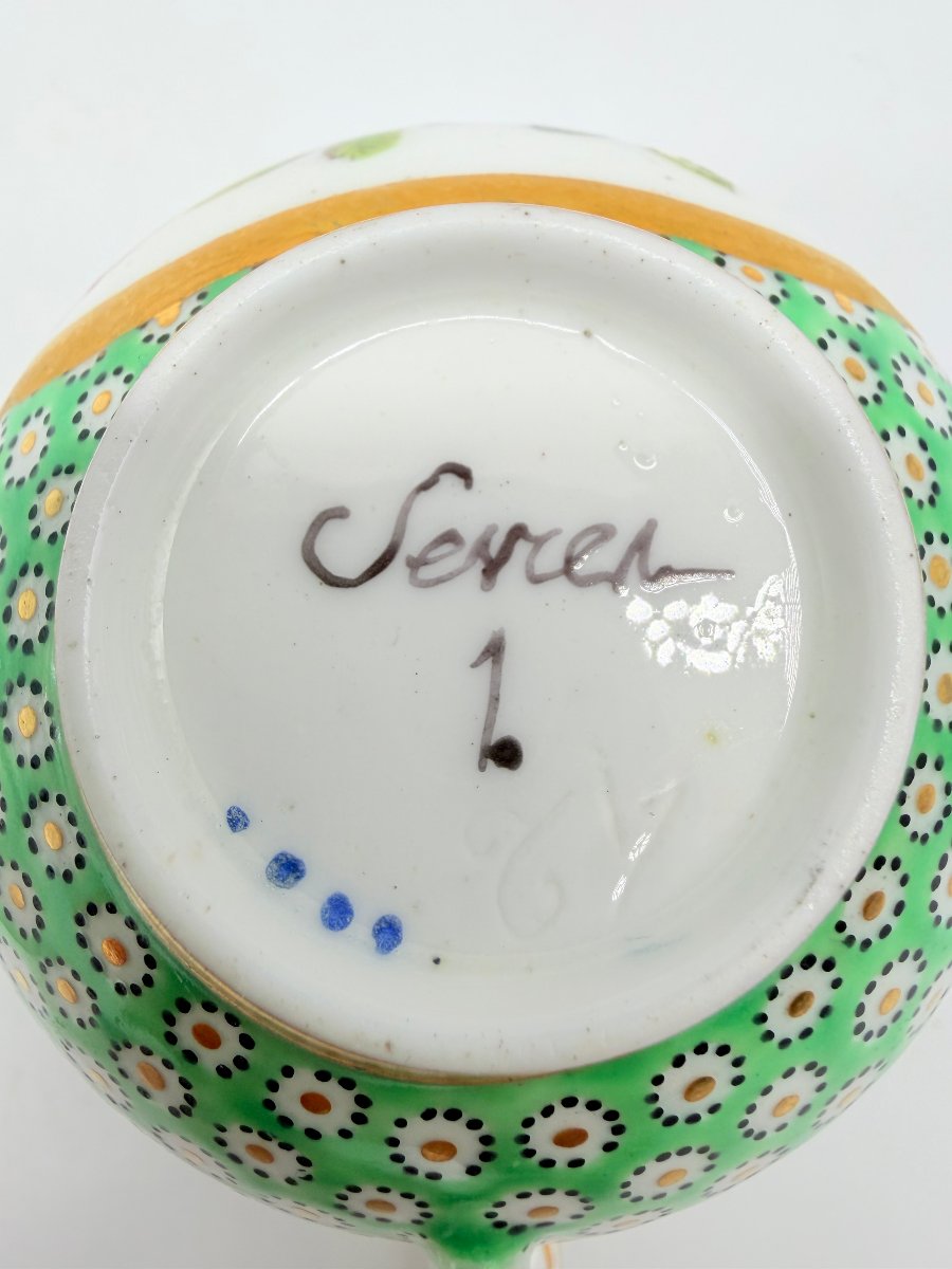 Sèvres, After, Litron Cup And Saucer In Green Ground Porcelain, Louis XVI Style -photo-4