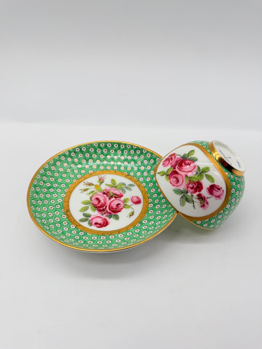 Sèvres, After, Litron Cup And Saucer In Green Ground Porcelain, Louis XVI Style -photo-2