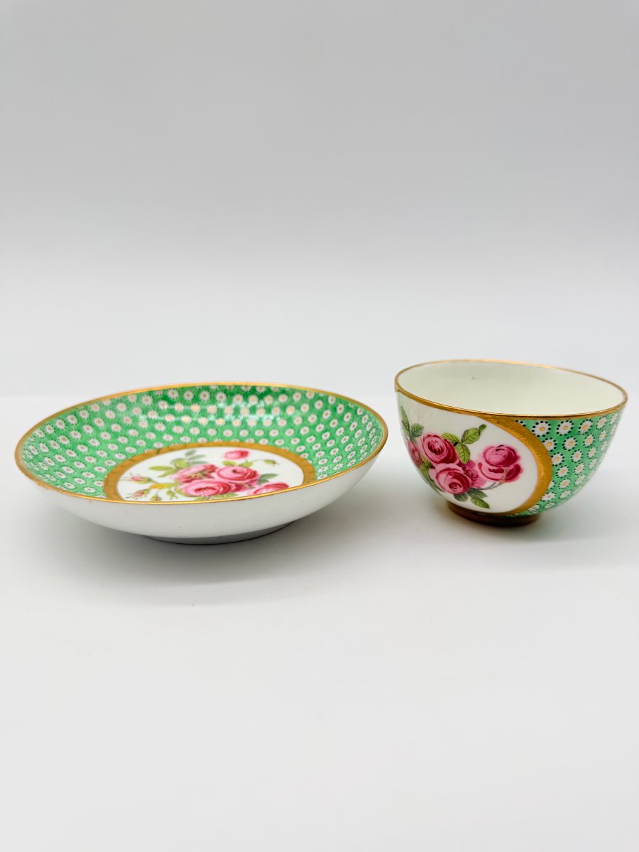 Sèvres, After, Litron Cup And Saucer In Green Ground Porcelain, Louis XVI Style -photo-5