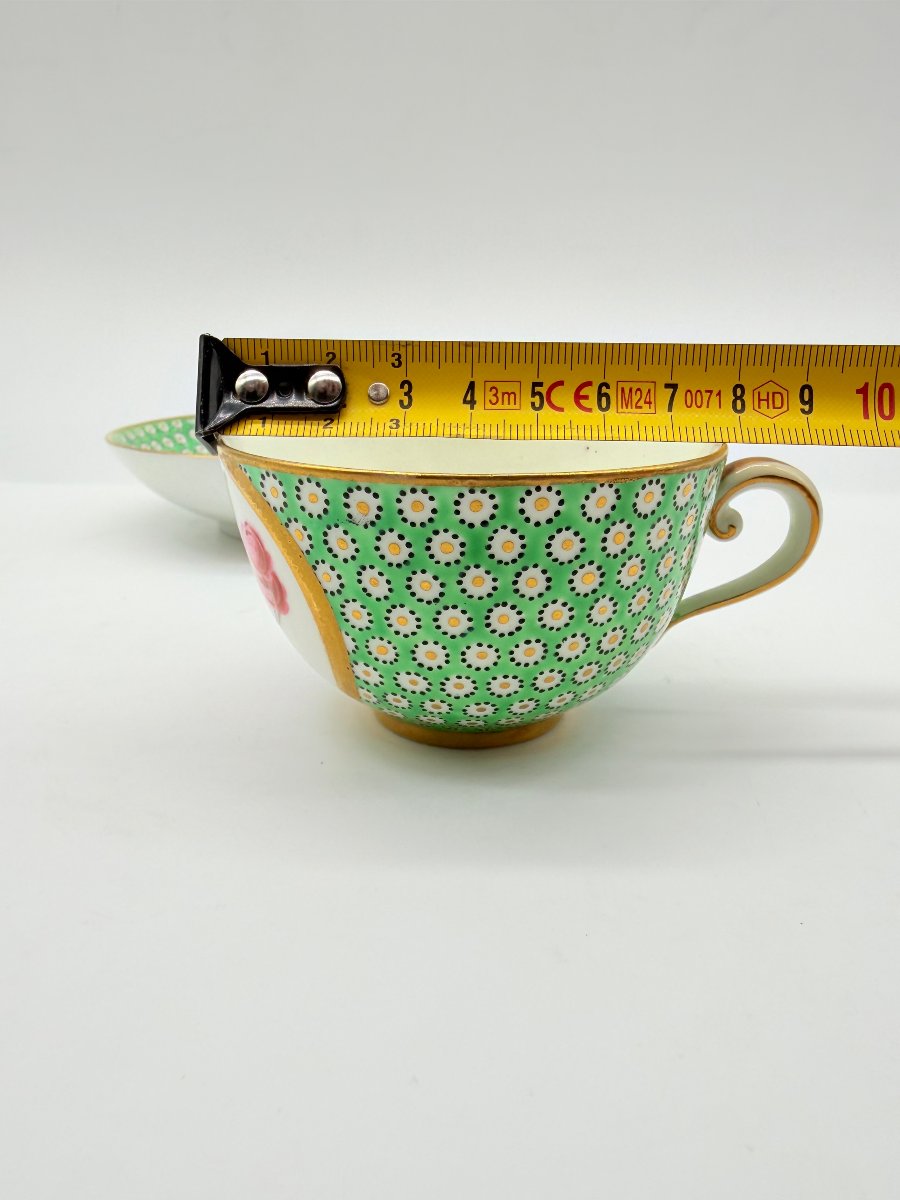 Sèvres, After, Litron Cup And Saucer In Green Ground Porcelain, Louis XVI Style -photo-7