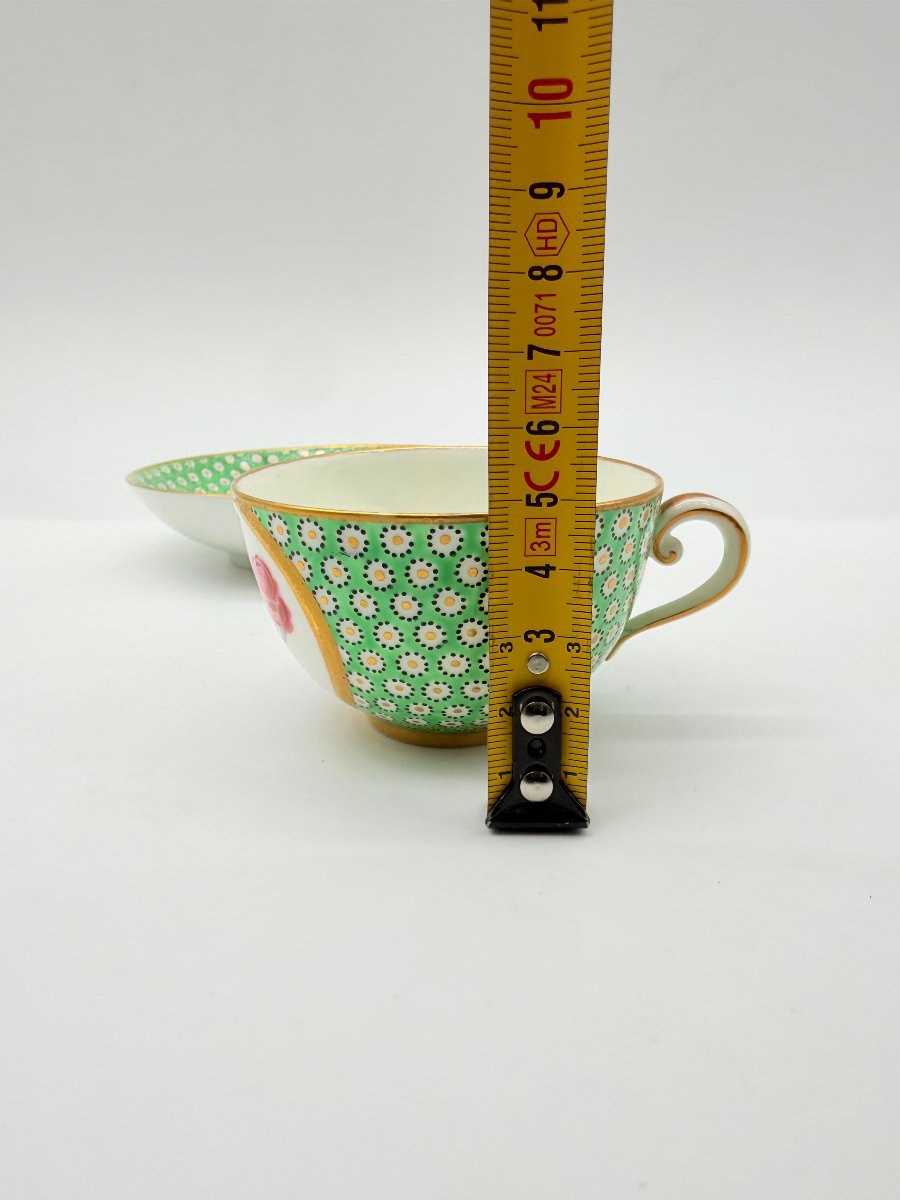 Sèvres, After, Litron Cup And Saucer In Green Ground Porcelain, Louis XVI Style -photo-8