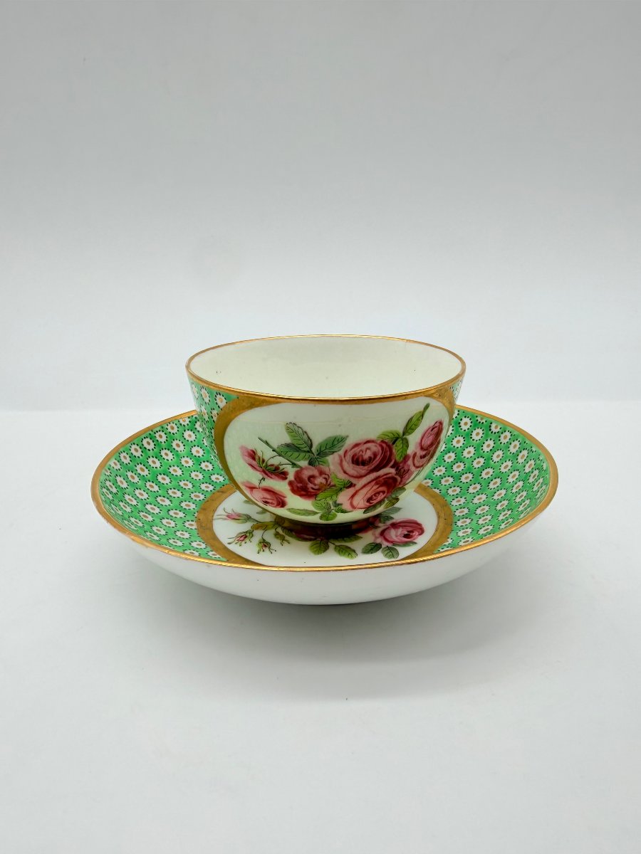Sèvres, After, Litron Cup And Saucer In Green Ground Porcelain, Louis XVI Style 