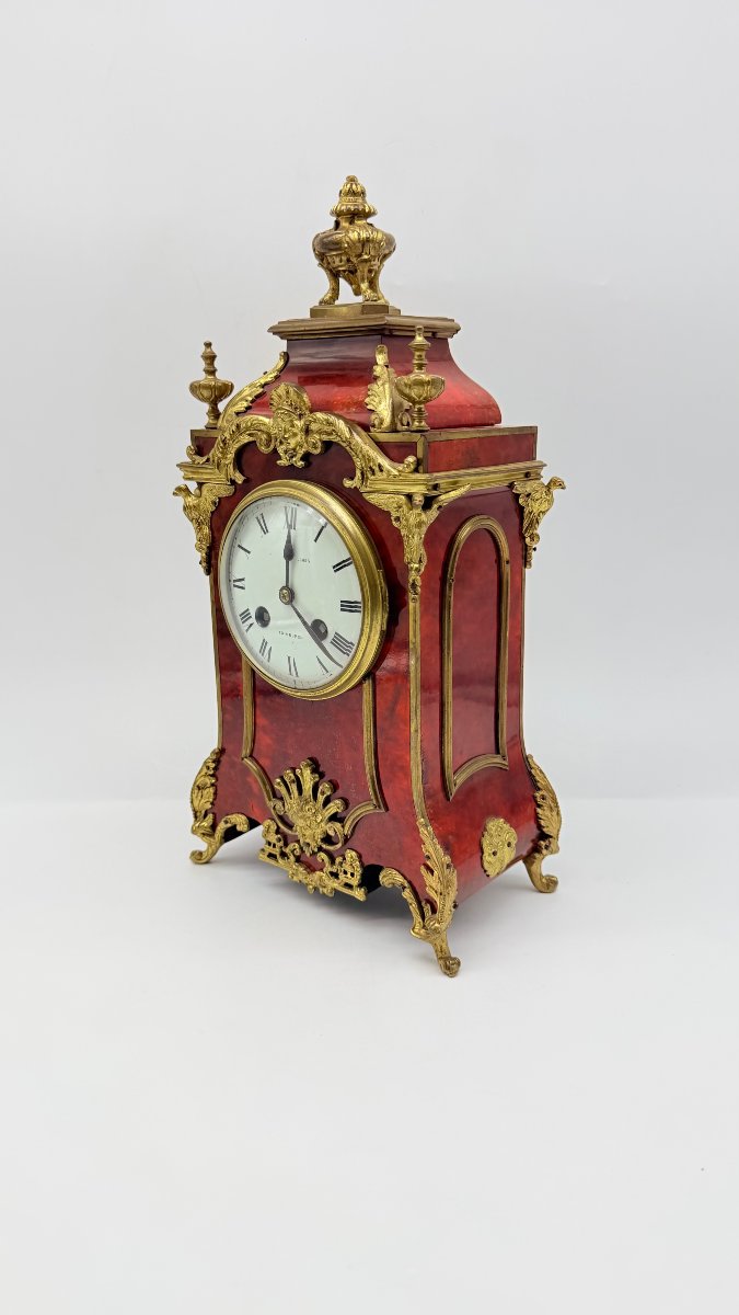 Hamilton & Inches / Vincenti & Cie A Louis XIV-style Table Clock In Red Tortoiseshell (or Boull-photo-2