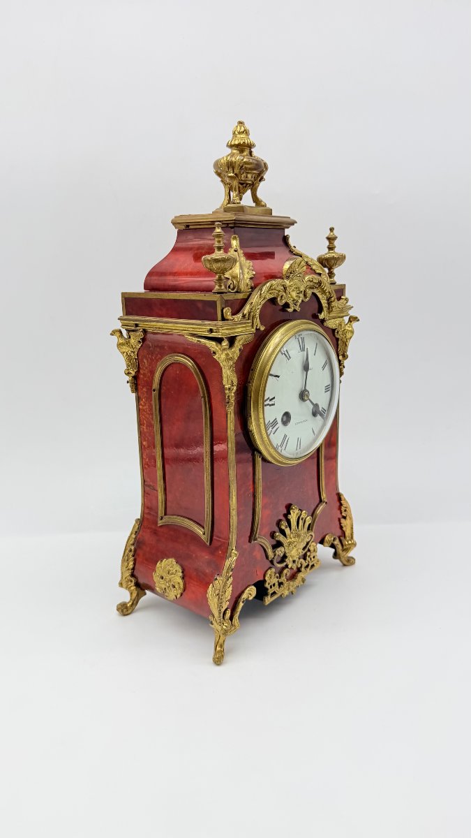Hamilton & Inches / Vincenti & Cie A Louis XIV-style Table Clock In Red Tortoiseshell (or Boull-photo-3