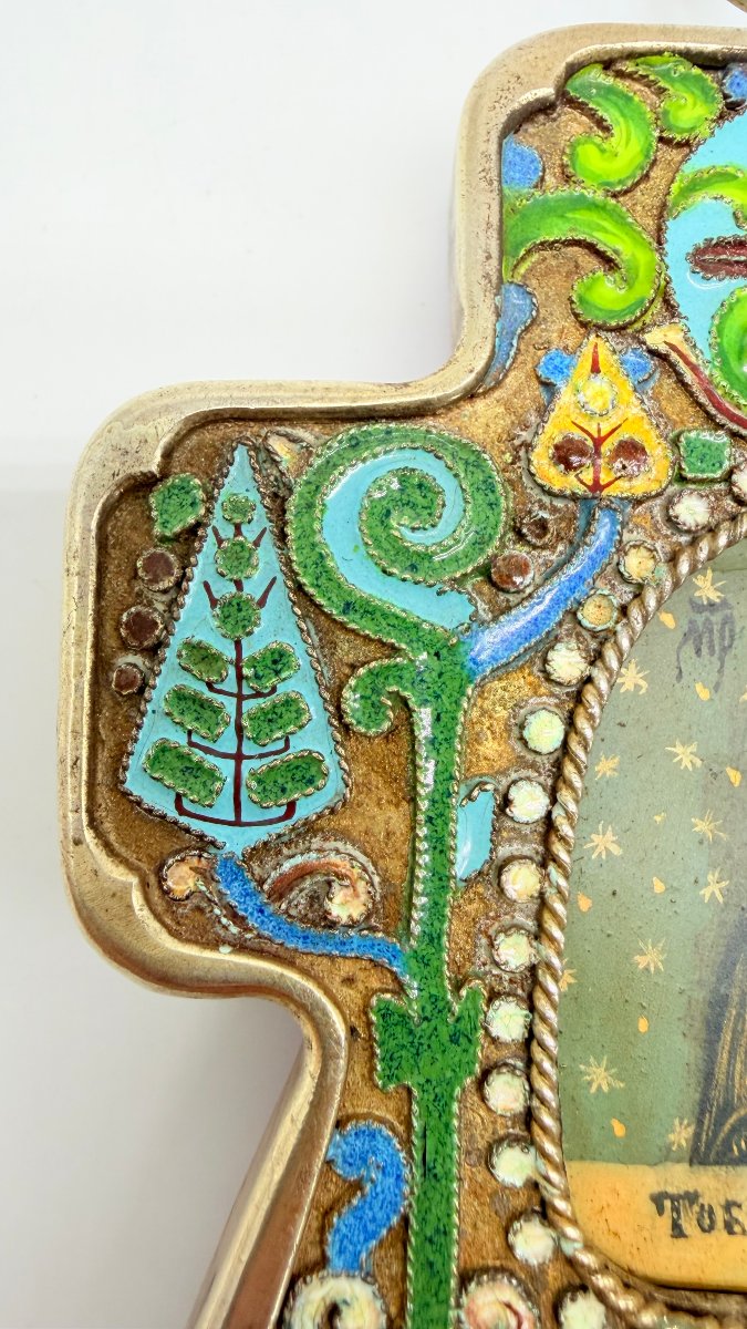 Pavel Ovtchinnikov (1830-1888), icône de voyage en argent vermeil et émaux cloisonnés, 1893 -photo-1