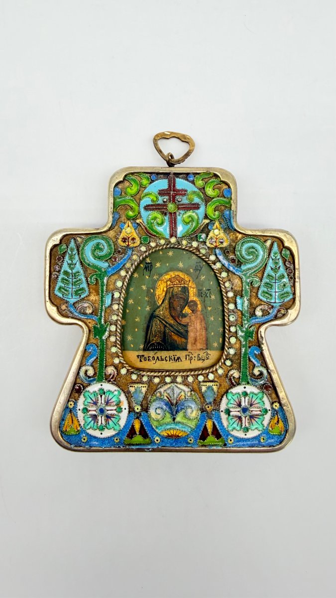 Pavel Ovtchinnikov (1830-1888), icône de voyage en argent vermeil et émaux cloisonnés, 1893 