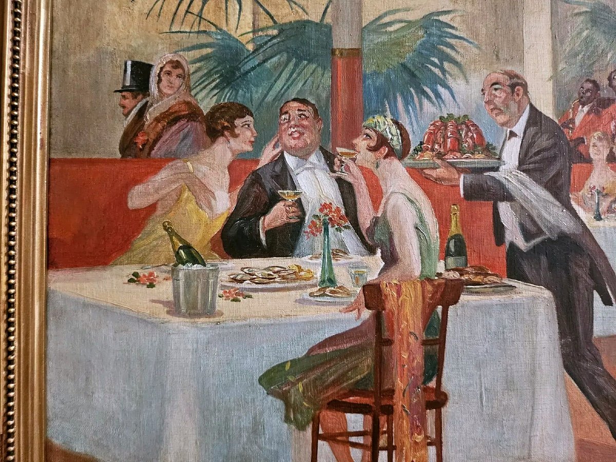 G.X. Wendt – « La Coupole », huile sur panneau signée, scène parisienne-photo-2
