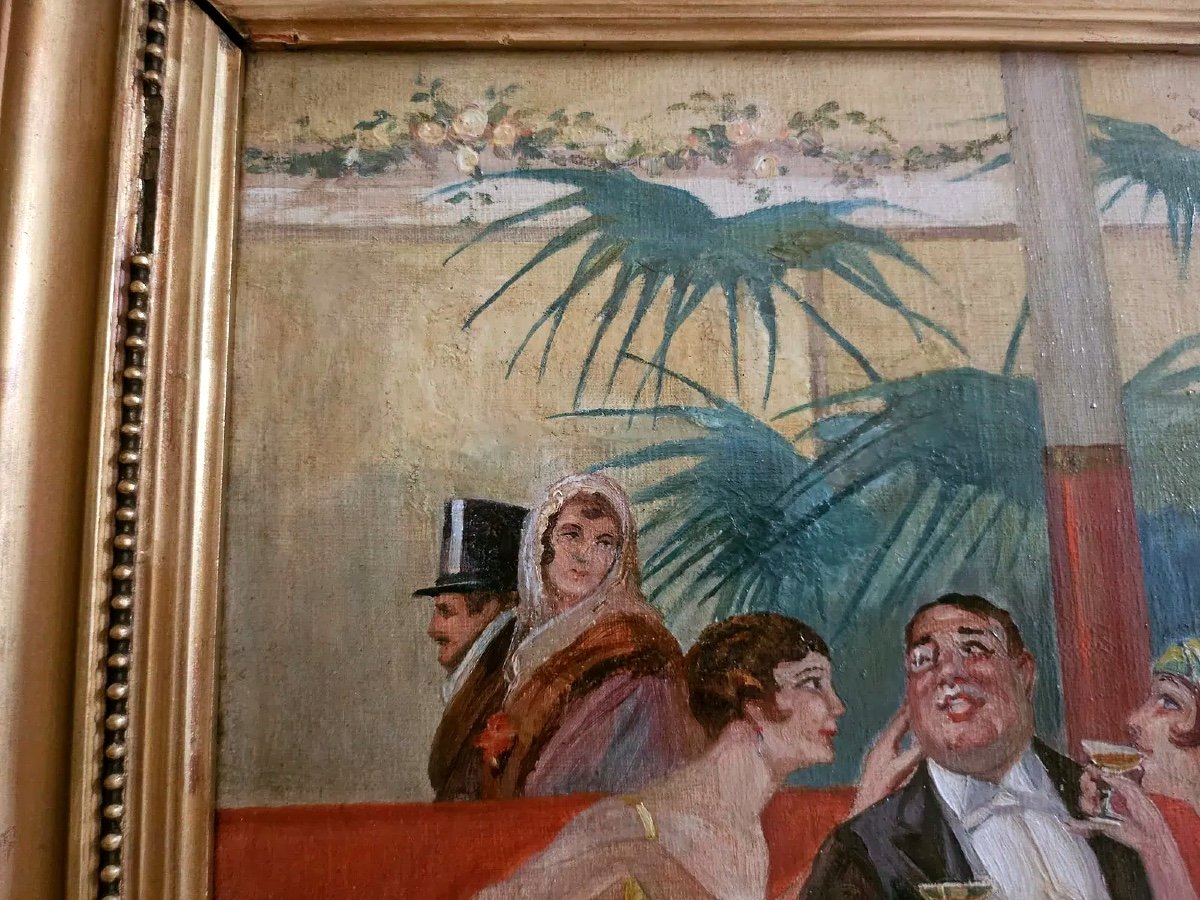 G.X. Wendt – « La Coupole », huile sur panneau signée, scène parisienne-photo-4