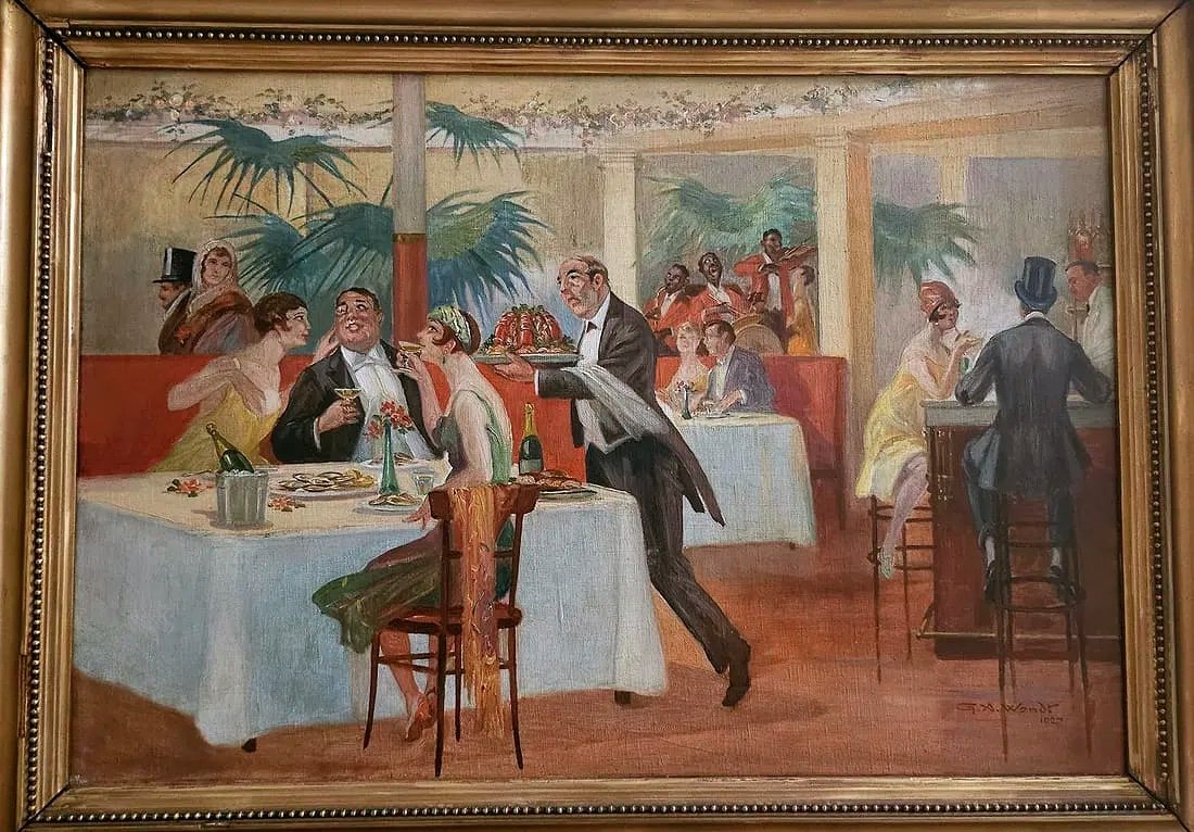G.X. Wendt – « La Coupole », huile sur panneau signée, scène parisienne