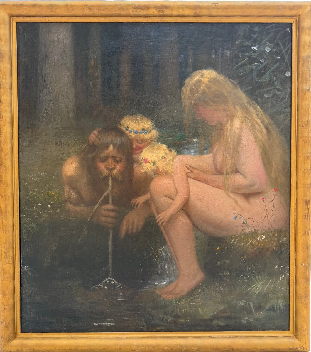Heinrich Plühr (1859- 1953) , Mythological Landscape With The Wassermann, Oil On Canvas