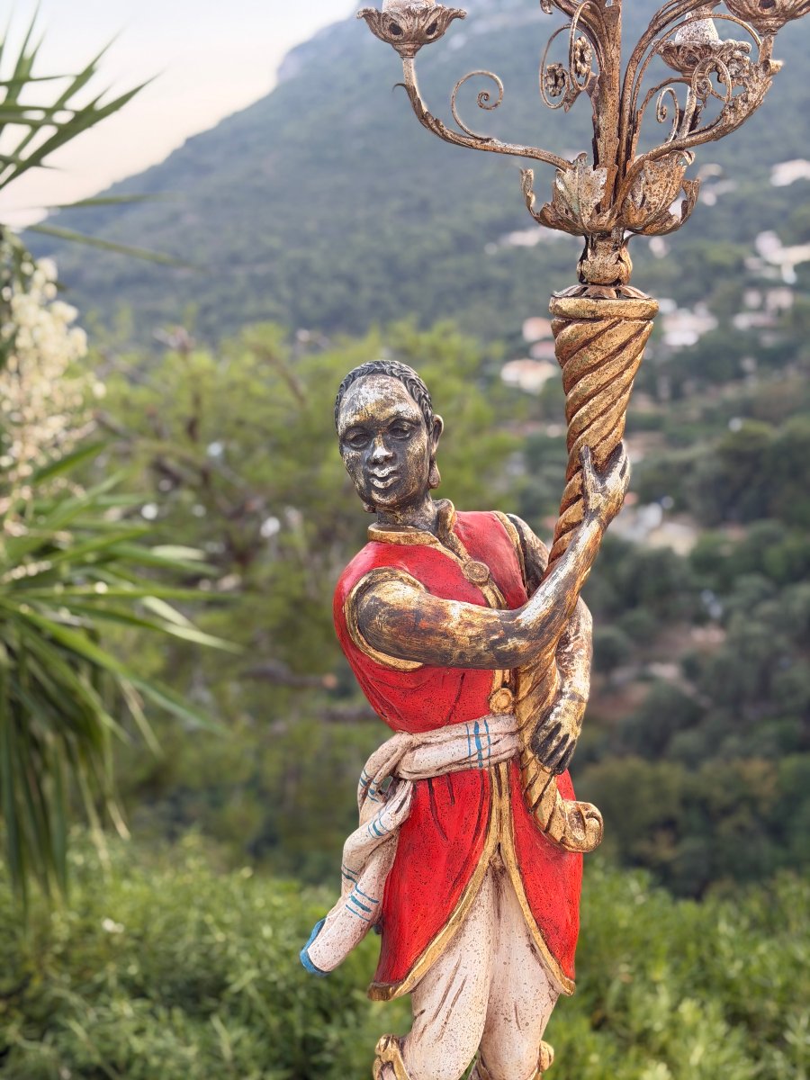 Large Candlestick With A Venetian Moretto Figure, Venice, Late 19th Century-photo-3
