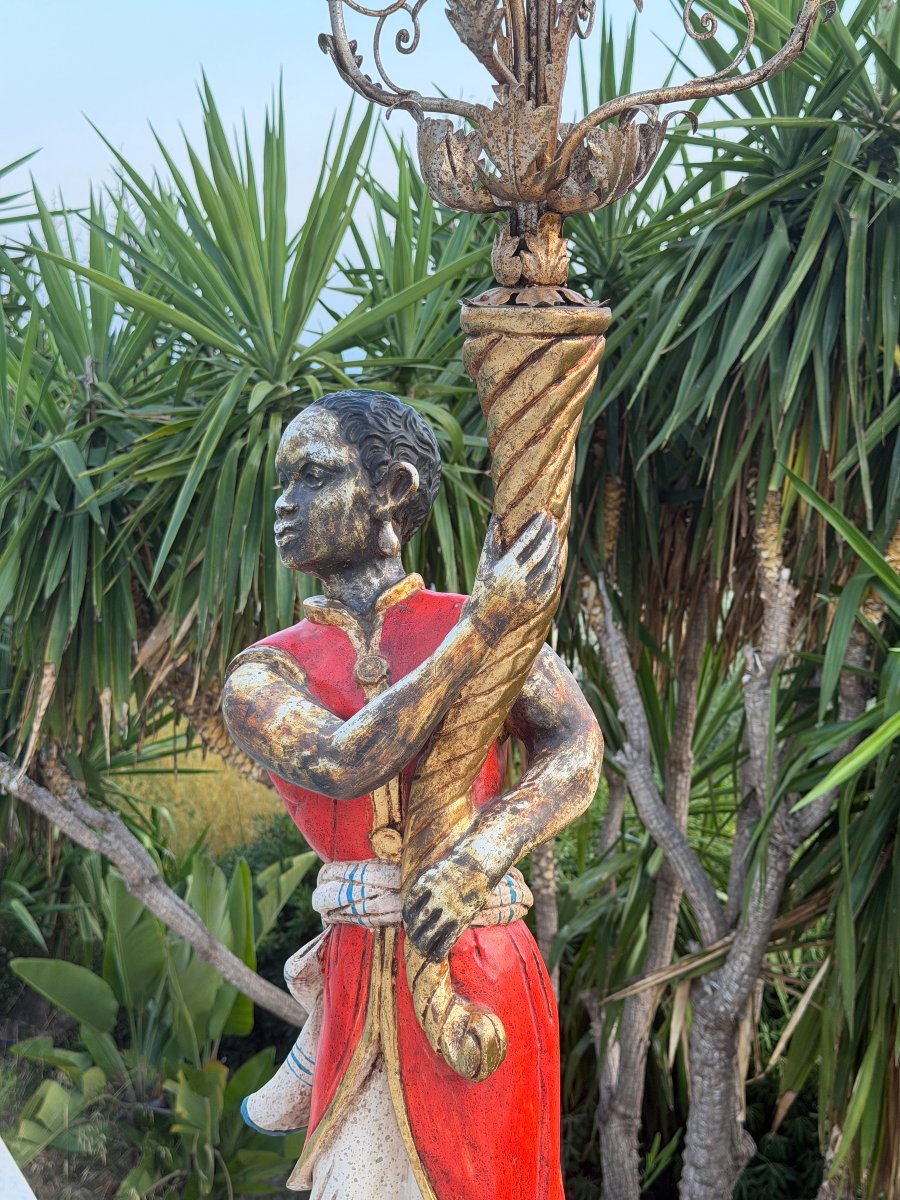 Large Candlestick With A Venetian Moretto Figure, Venice, Late 19th Century-photo-1