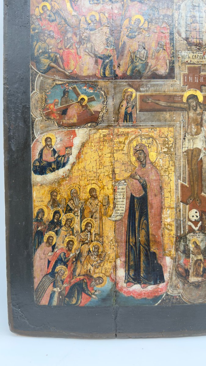École du Nord de la Russie, XVIIIe siècle, grande icône quadripartite à la Crucifixion-photo-3
