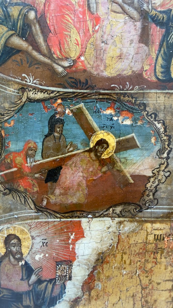 École du Nord de la Russie, XVIIIe siècle, grande icône quadripartite à la Crucifixion-photo-1