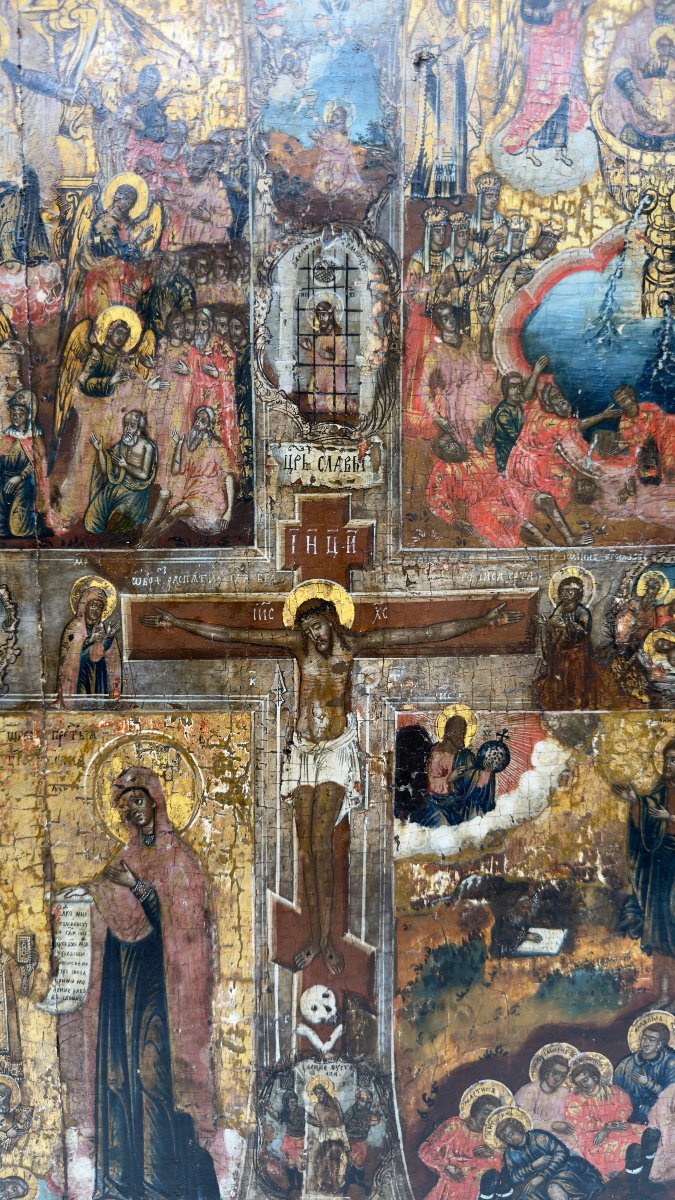 École du Nord de la Russie, XVIIIe siècle, grande icône quadripartite à la Crucifixion-photo-5