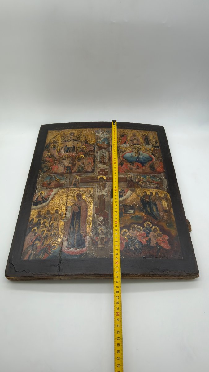 École du Nord de la Russie, XVIIIe siècle, grande icône quadripartite à la Crucifixion-photo-7