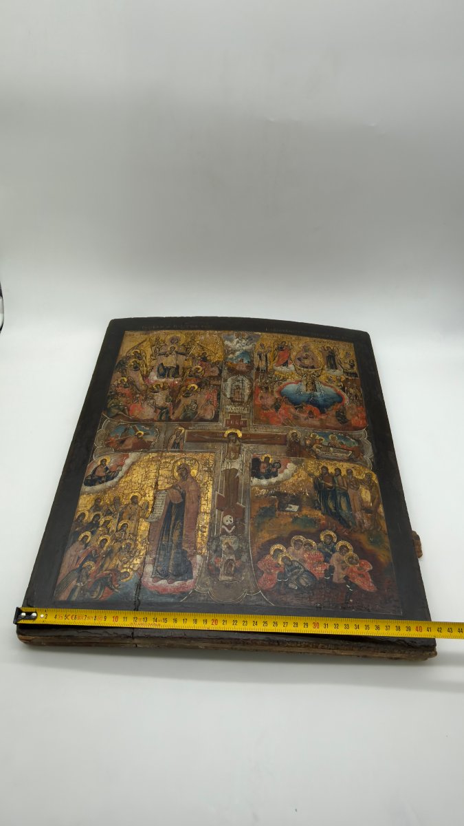 École du Nord de la Russie, XVIIIe siècle, grande icône quadripartite à la Crucifixion-photo-8