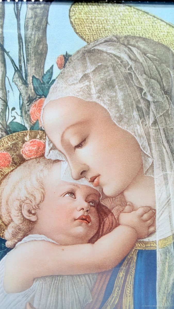Fra Filippo Lippi (1406-1469) d’après., La Vierge à l'Enfant et un ange, lithographie -photo-2