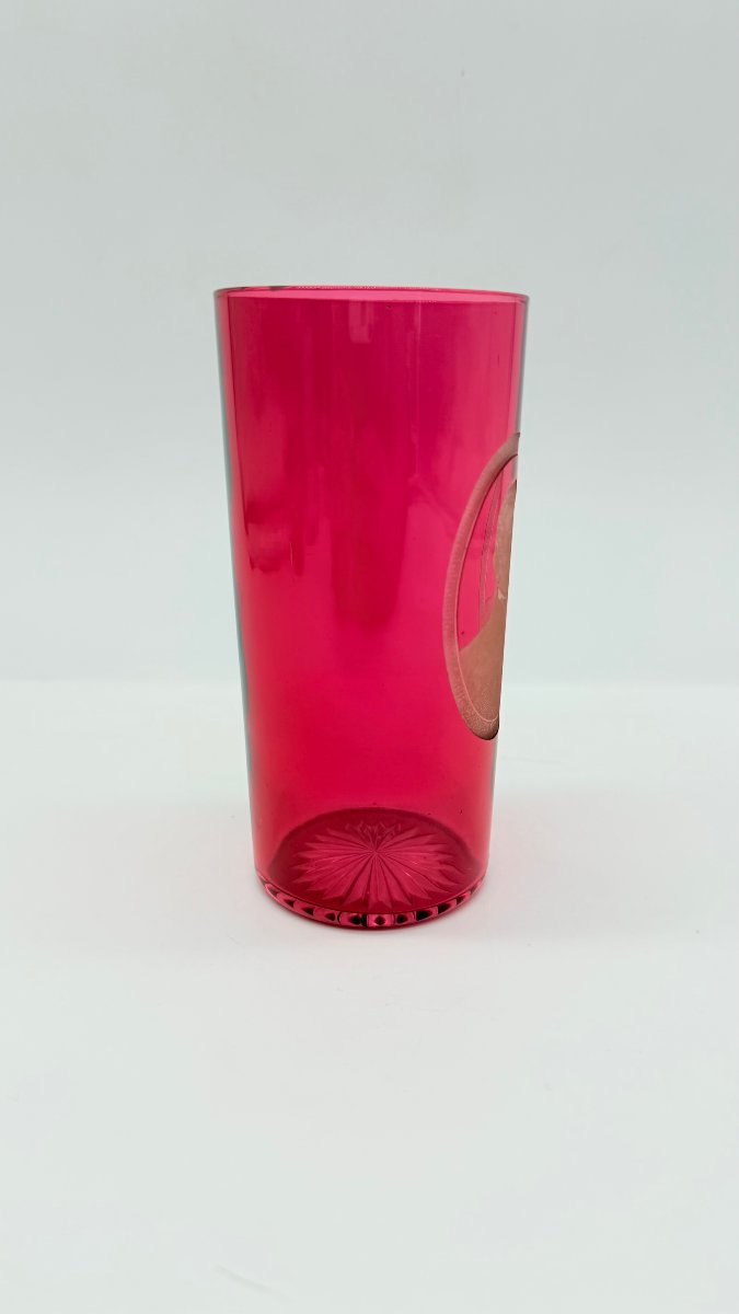 Bohemian Ruby-overlay Engraved Crystal Commemorative Beaker, Biedermeier Period -photo-1