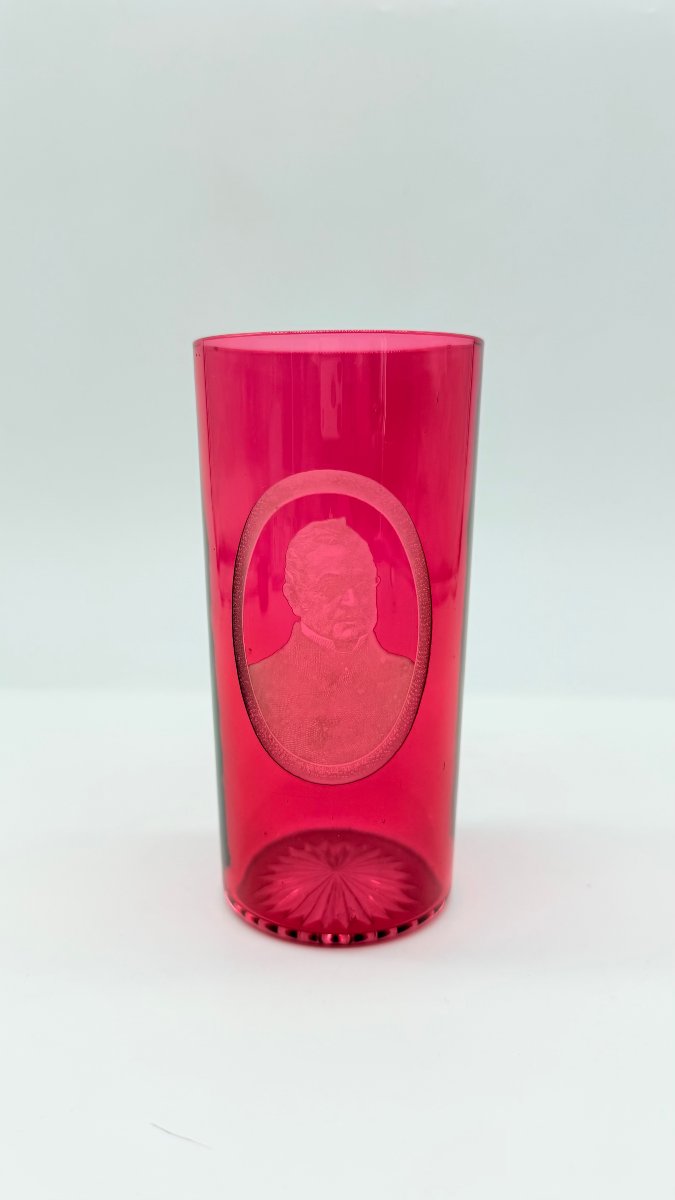 Bohemian Ruby-overlay Engraved Crystal Commemorative Beaker, Biedermeier Period 