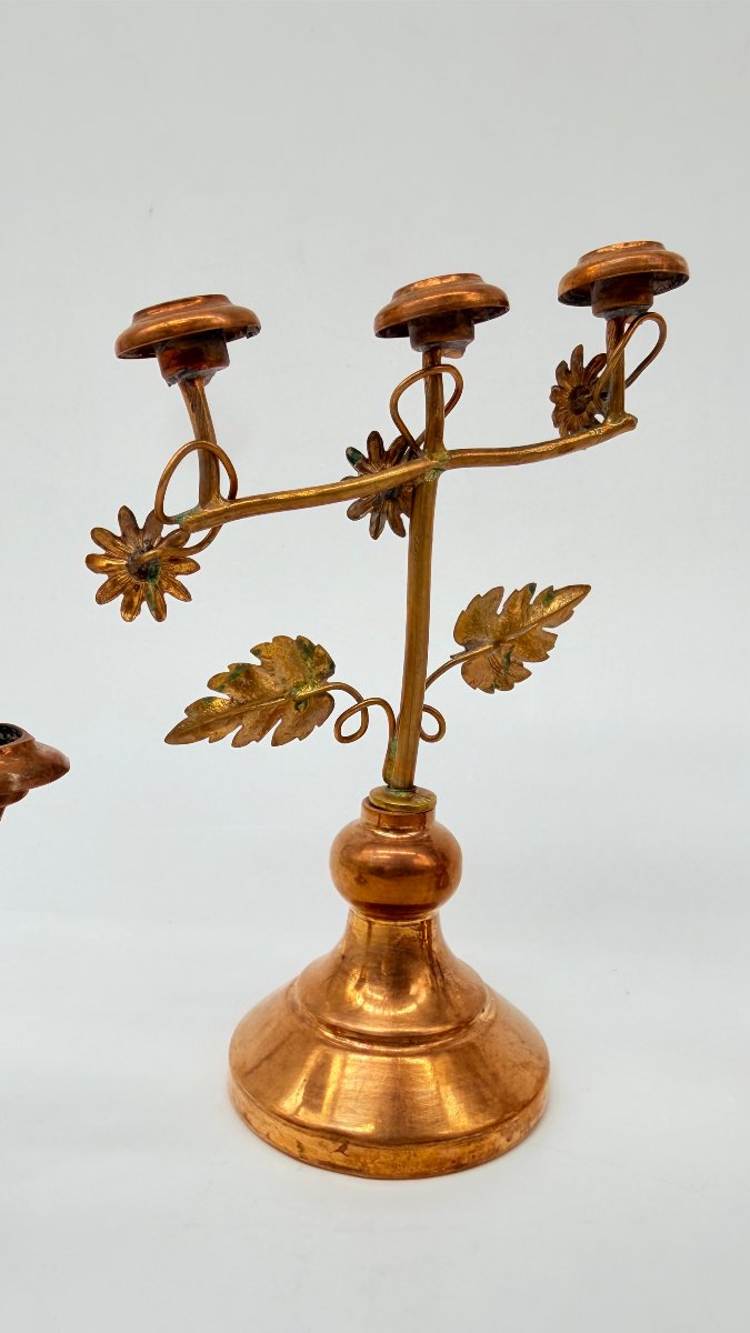 Ensemble de quatre candélabres de table en métal doré, époque Art Nouveau, vers 1900 -photo-2