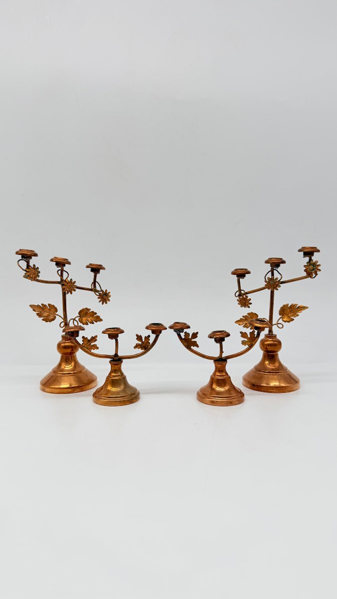 Ensemble de quatre candélabres de table en métal doré, époque Art Nouveau, vers 1900 -photo-4