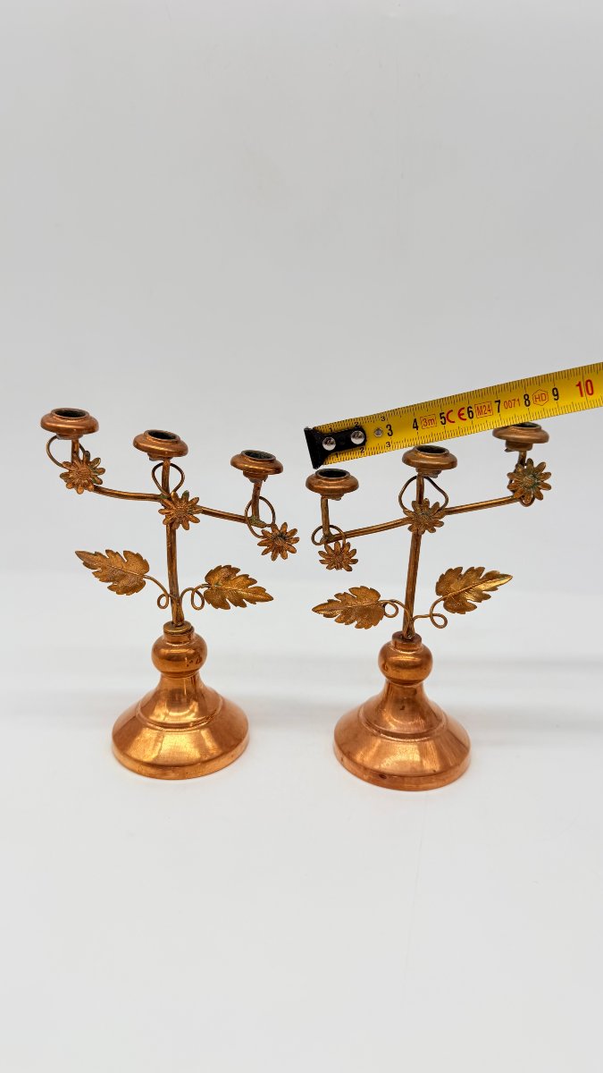 Ensemble de quatre candélabres de table en métal doré, époque Art Nouveau, vers 1900 -photo-6