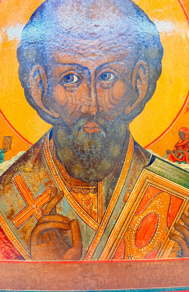 Icône de Saint Nicolas le Thaumaturge, tempera et dorure sur panneau, Russie, XIXe siècle-photo-2