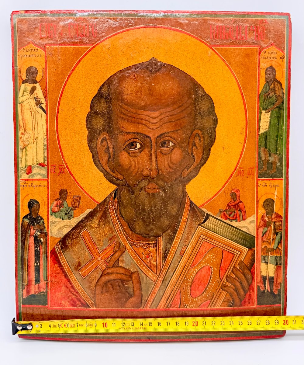 Icône de Saint Nicolas le Thaumaturge, tempera et dorure sur panneau, Russie, XIXe siècle-photo-7